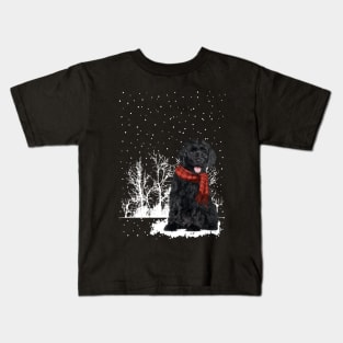 Christmas Labradoodles With Scarf In Winter Forest Kids T-Shirt